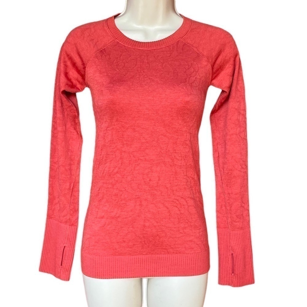 Lululemon Rest Less Pullover Long Sleeve running top Floral red orange size 2